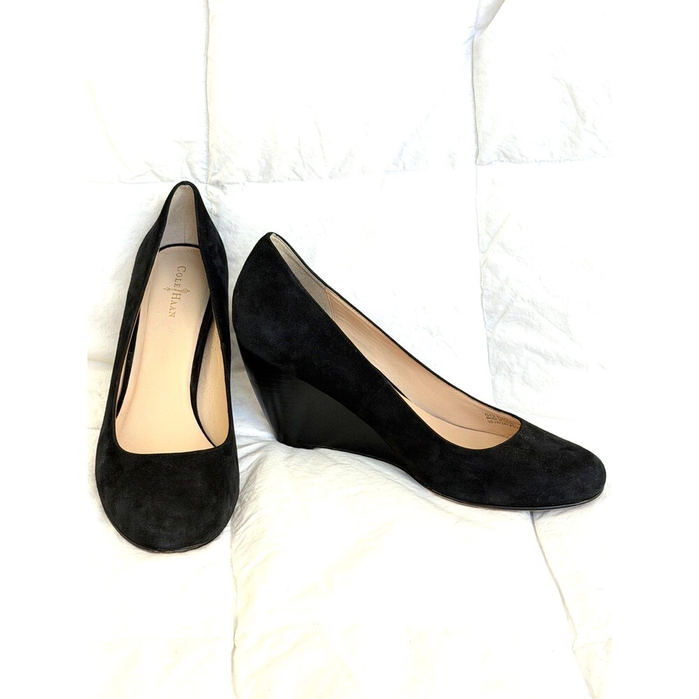 Cole Haan Grand OS Black Suede Wedge Pumps Size 10